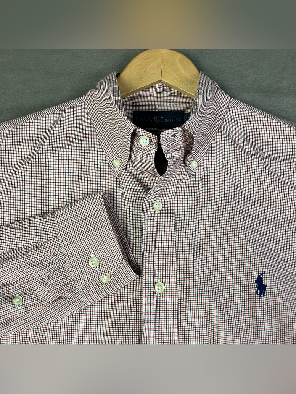 Polo Ralph Lauren Men’s Size 16 32/33 Plaid Button Down Shirt Orange Blue Plaid.